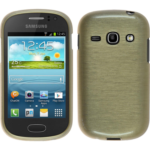 PhoneNatic Case kompatibel mit Samsung Galaxy Fame - gold Silikon Hülle brushed + 2 Schutzfolien