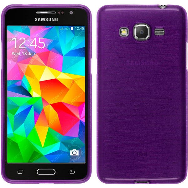 PhoneNatic Case kompatibel mit Samsung Galaxy Grand Prime - lila Silikon Hülle brushed + 2 Schutzfolien