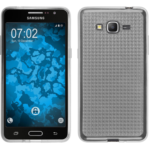 PhoneNatic Case kompatibel mit Samsung Galaxy Grand Prime - clear Silikon Hülle Iced + 2 Schutzfolien