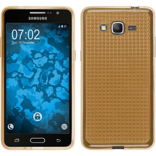 PhoneNatic Case kompatibel mit Samsung Galaxy Grand Prime - gold Silikon Hülle Iced + 2 Schutzfolien