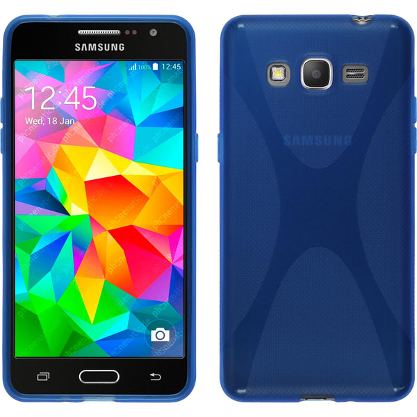 PhoneNatic Case kompatibel mit Samsung Galaxy Grand Prime - blau Silikon Hülle X-Style + 2 Schutzfolien