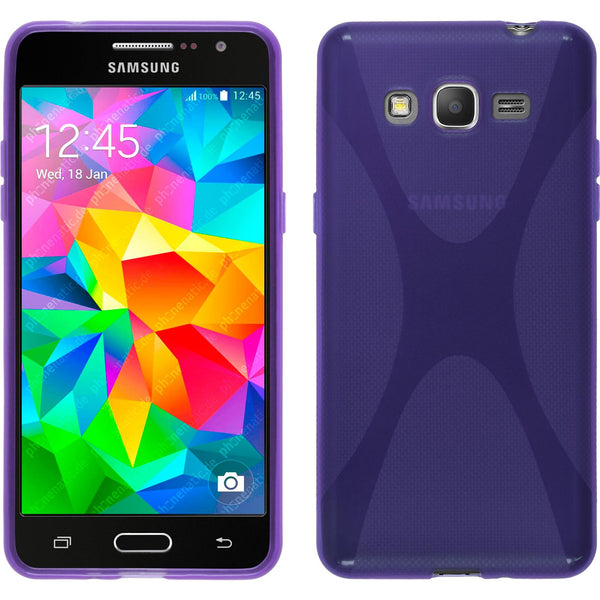 PhoneNatic Case kompatibel mit Samsung Galaxy Grand Prime - lila Silikon Hülle X-Style + 2 Schutzfolien