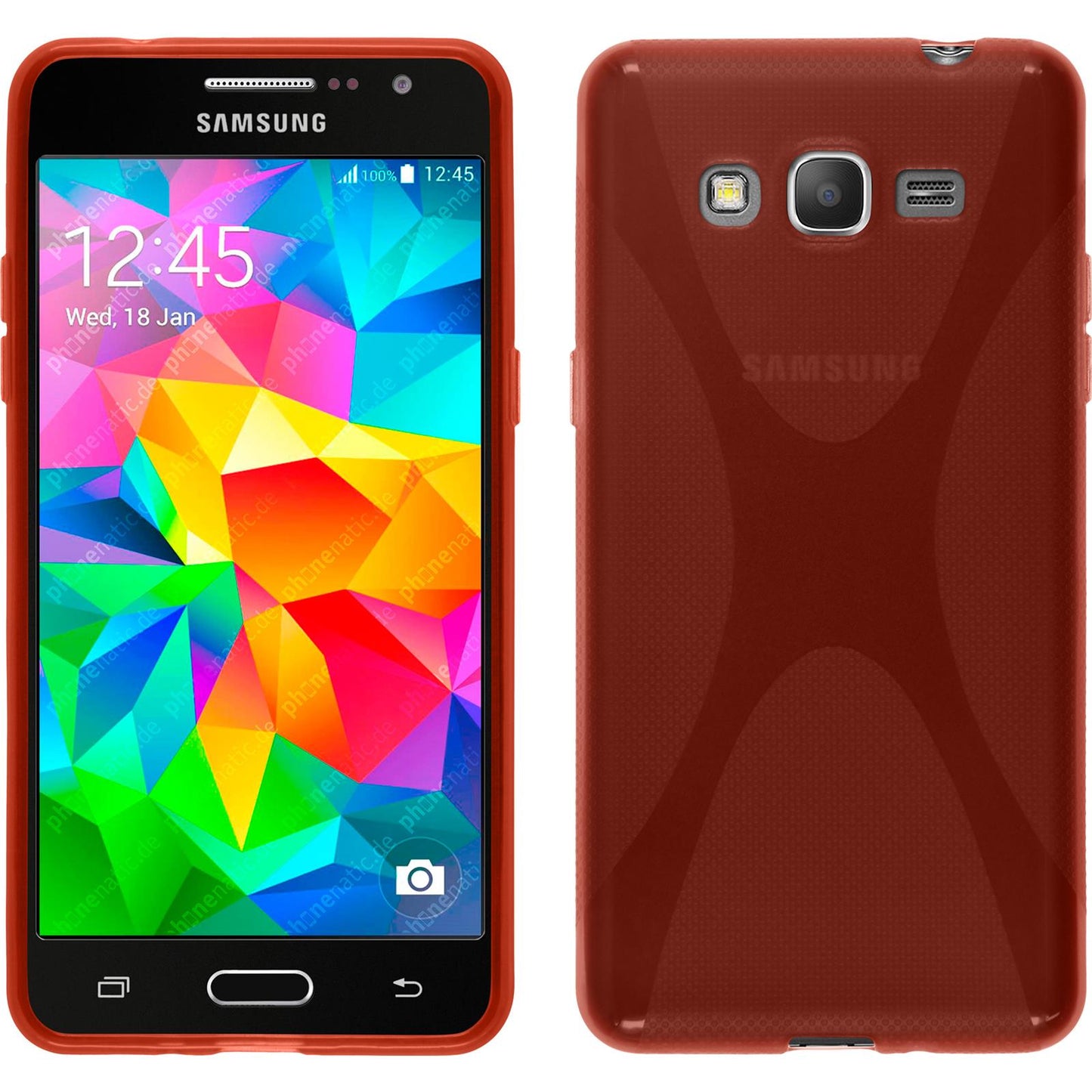 PhoneNatic Case kompatibel mit Samsung Galaxy Grand Prime - rot Silikon Hülle X-Style + 2 Schutzfolien