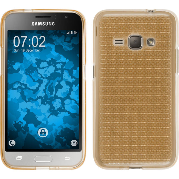 PhoneNatic Case kompatibel mit Samsung Galaxy J1 (2016) J120 - gold Silikon Hülle Iced Cover
