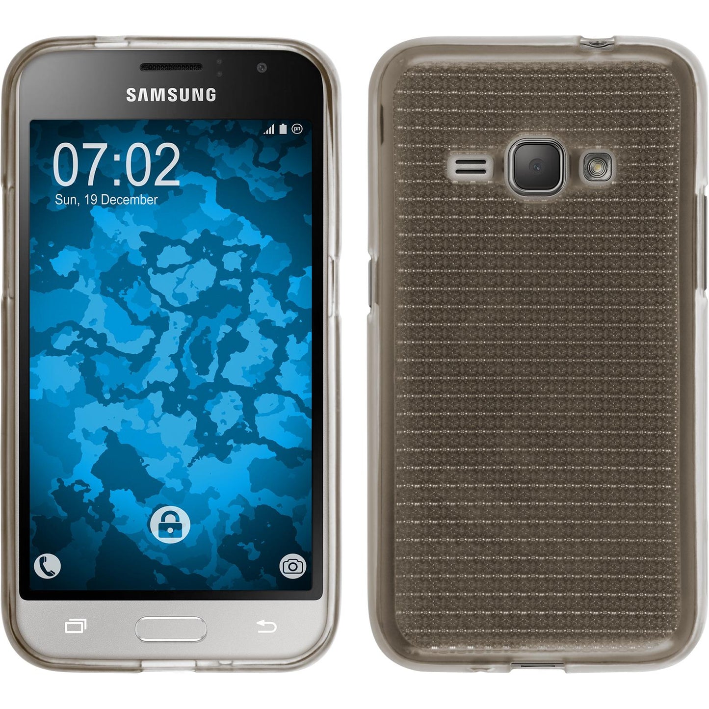 PhoneNatic Case kompatibel mit Samsung Galaxy J1 (2016) J120 - grau Silikon Hülle Iced Cover