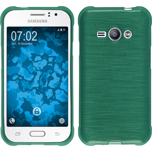 PhoneNatic Case kompatibel mit Samsung Galaxy J1 ACE - grün Silikon Hülle brushed + 2 Schutzfolien