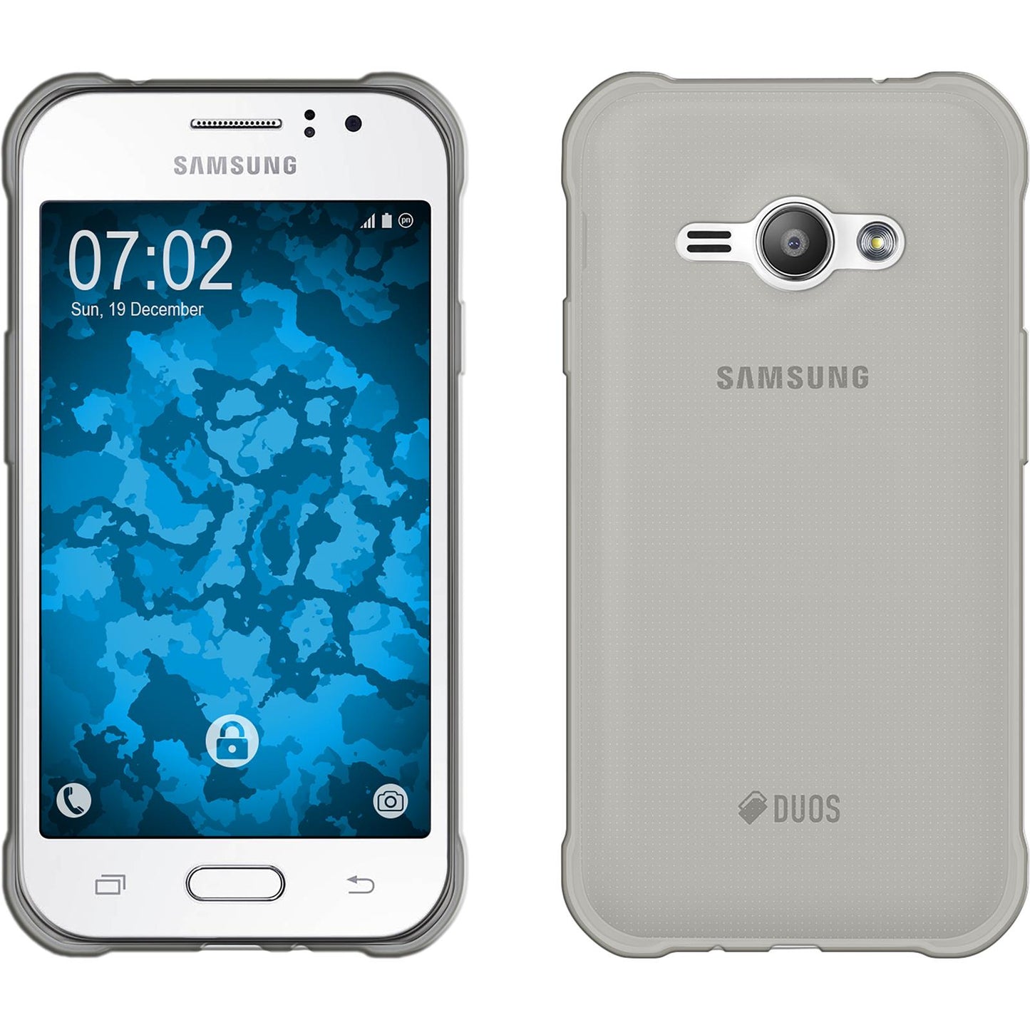 PhoneNatic Case kompatibel mit Samsung Galaxy J1 ACE - grau Silikon Hülle Slimcase + 2 Schutzfolien