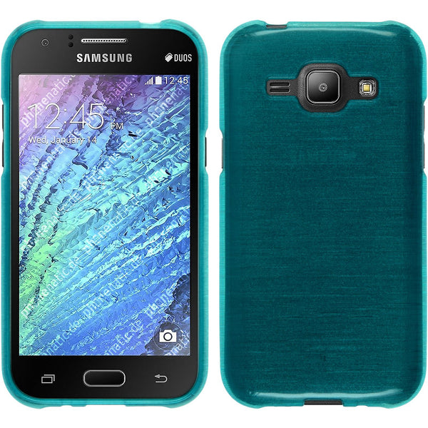 PhoneNatic Case kompatibel mit Samsung Galaxy J1 (2015 - J100) - blau Silikon Hülle brushed + 2 Schutzfolien