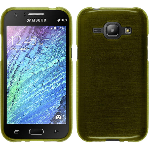 PhoneNatic Case kompatibel mit Samsung Galaxy J1 (2015 - J100) - pastellgrün Silikon Hülle brushed + 2 Schutzfolien