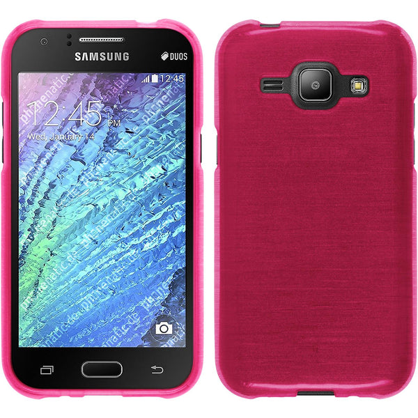 PhoneNatic Case kompatibel mit Samsung Galaxy J1 (2015 - J100) - pink Silikon Hülle brushed + 2 Schutzfolien
