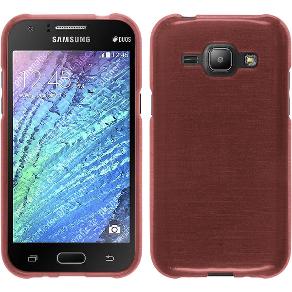 PhoneNatic Case kompatibel mit Samsung Galaxy J1 (2015 - J100) - rosa Silikon Hülle brushed + 2 Schutzfolien