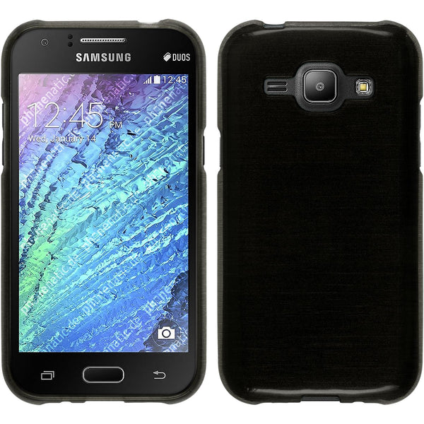 PhoneNatic Case kompatibel mit Samsung Galaxy J1 (2015 - J100) - silber Silikon Hülle brushed + 2 Schutzfolien