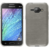 PhoneNatic Case kompatibel mit Samsung Galaxy J1 (2015 - J100) - weiß Silikon Hülle brushed + 2 Schutzfolien