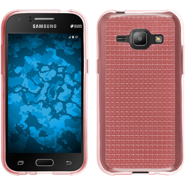 PhoneNatic Case kompatibel mit Samsung Galaxy J1 (2015 - J100) - rosa Silikon Hülle Iced + 2 Schutzfolien