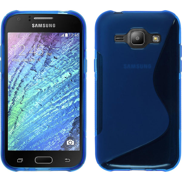 PhoneNatic Case kompatibel mit Samsung Galaxy J1 (2015 - J100) - blau Silikon Hülle S-Style + 2 Schutzfolien