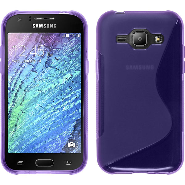 PhoneNatic Case kompatibel mit Samsung Galaxy J1 (2015 - J100) - lila Silikon Hülle S-Style + 2 Schutzfolien