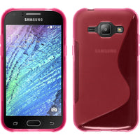 PhoneNatic Case kompatibel mit Samsung Galaxy J1 (2015 - J100) - pink Silikon Hülle S-Style + 2 Schutzfolien