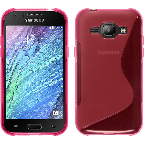 PhoneNatic Case kompatibel mit Samsung Galaxy J1 (2015 - J100) - pink Silikon Hülle S-Style + 2 Schutzfolien