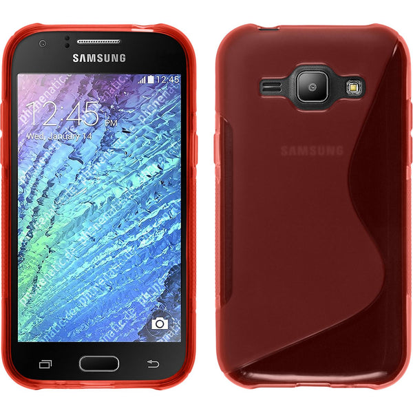 PhoneNatic Case kompatibel mit Samsung Galaxy J1 (2015 - J100) - rot Silikon Hülle S-Style + 2 Schutzfolien