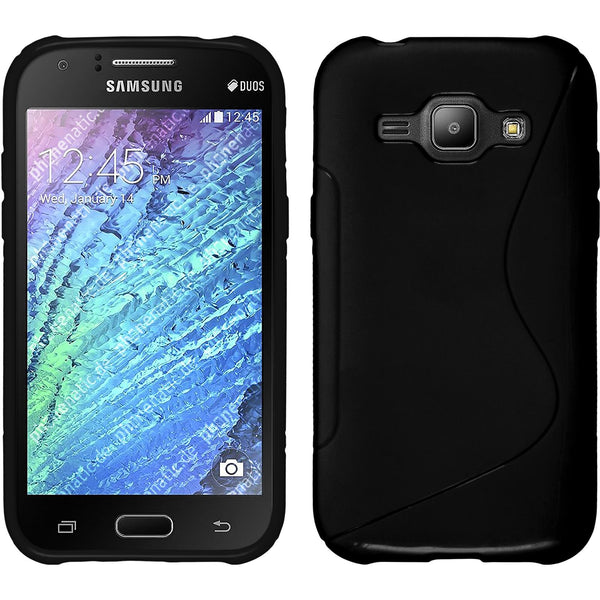 PhoneNatic Case kompatibel mit Samsung Galaxy J1 (2015 - J100) - schwarz Silikon Hülle S-Style + 2 Schutzfolien