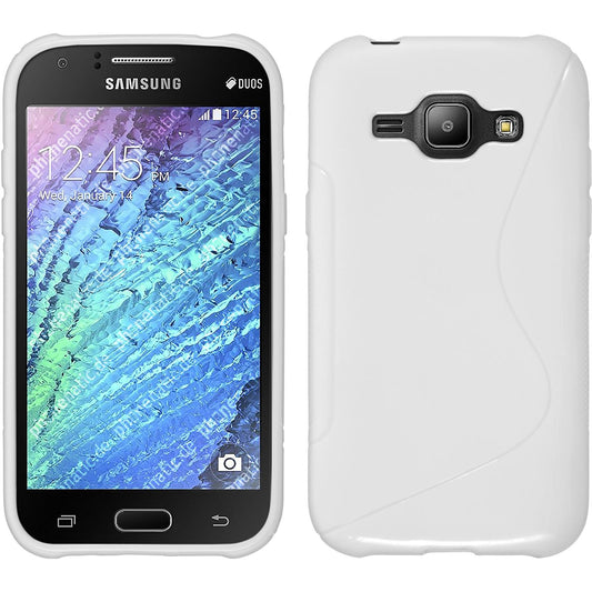 PhoneNatic Case kompatibel mit Samsung Galaxy J1 (2015 - J100) - weiß Silikon Hülle S-Style + 2 Schutzfolien