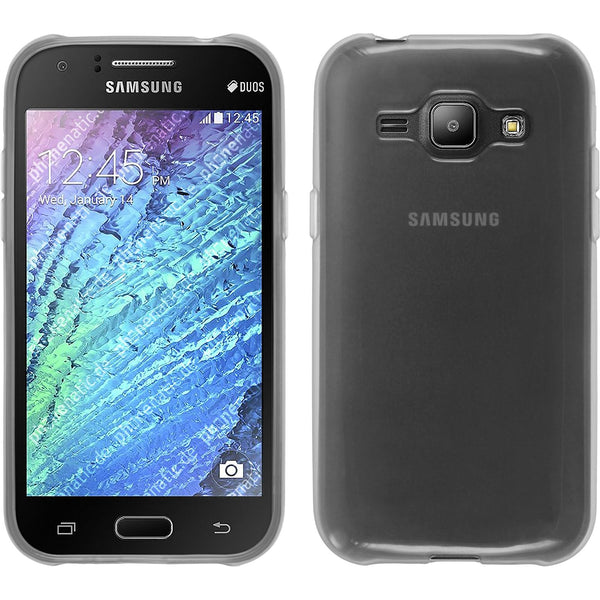 PhoneNatic Case kompatibel mit Samsung Galaxy J1 (2015 - J100) - weiß Silikon Hülle transparent + 2 Schutzfolien