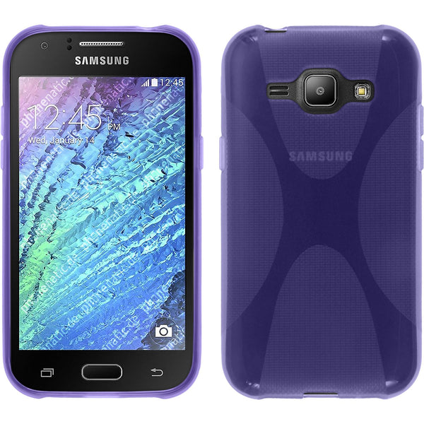 PhoneNatic Case kompatibel mit Samsung Galaxy J1 (2015 - J100) - lila Silikon Hülle X-Style + 2 Schutzfolien