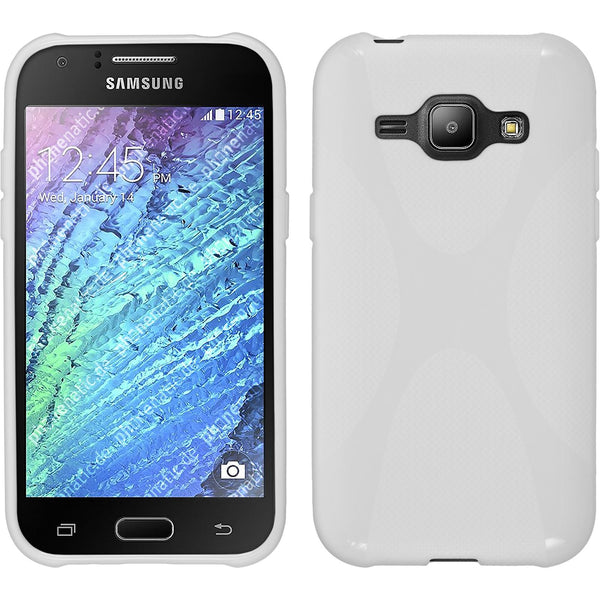 PhoneNatic Case kompatibel mit Samsung Galaxy J1 (2015 - J100) - weiß Silikon Hülle X-Style + 2 Schutzfolien
