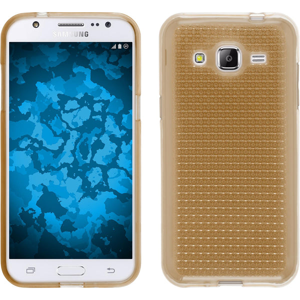 PhoneNatic Case kompatibel mit Samsung Galaxy J2 (2015) - gold Silikon Hülle Iced + 2 Schutzfolien