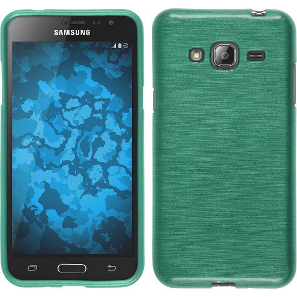 PhoneNatic Case kompatibel mit Samsung Galaxy J3 - blau Silikon Hülle brushed + 2 Schutzfolien