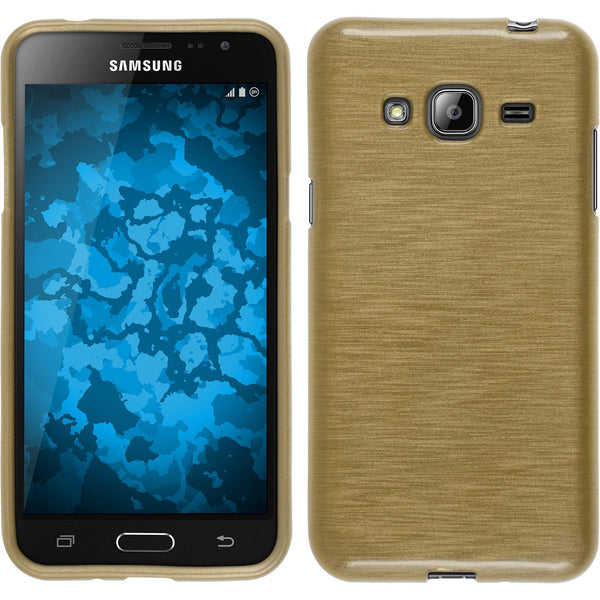 PhoneNatic Case kompatibel mit Samsung Galaxy J3 - gold Silikon Hülle brushed + 2 Schutzfolien