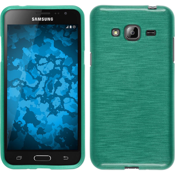 PhoneNatic Case kompatibel mit Samsung Galaxy J3 - grün Silikon Hülle brushed + 2 Schutzfolien