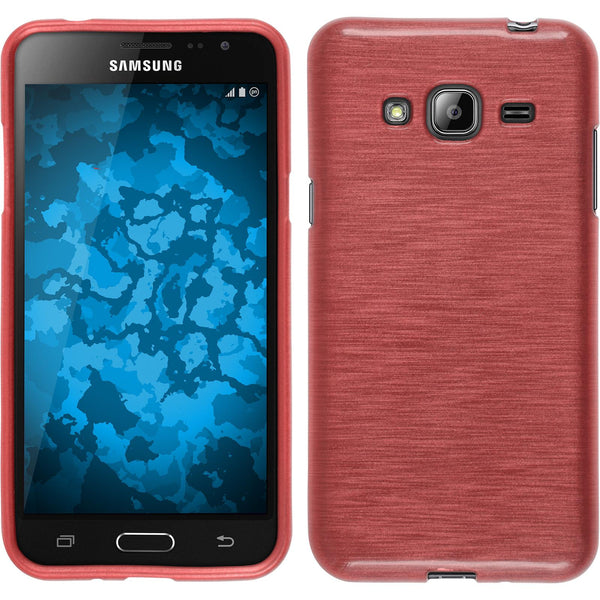PhoneNatic Case kompatibel mit Samsung Galaxy J3 - rosa Silikon Hülle brushed + 2 Schutzfolien
