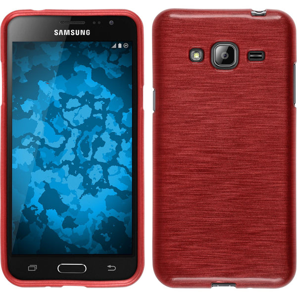 PhoneNatic Case kompatibel mit Samsung Galaxy J3 - rot Silikon Hülle brushed + 2 Schutzfolien