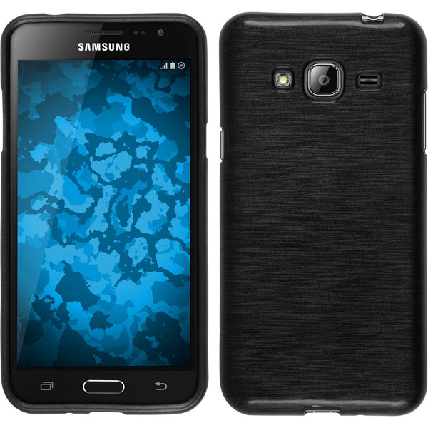 PhoneNatic Case kompatibel mit Samsung Galaxy J3 - silber Silikon Hülle brushed + 2 Schutzfolien