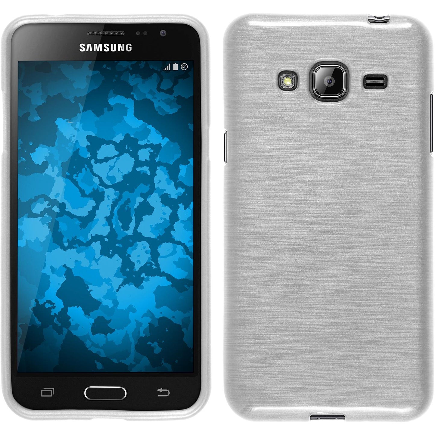 PhoneNatic Case kompatibel mit Samsung Galaxy J3 - weiﬂ Silikon Hülle brushed + 2 Schutzfolien