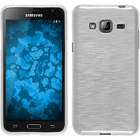 PhoneNatic Case kompatibel mit Samsung Galaxy J3 - weiß Silikon Hülle brushed + 2 Schutzfolien