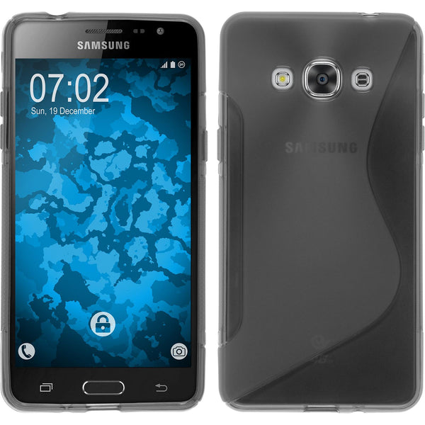 PhoneNatic Case kompatibel mit Samsung Galaxy J3 Pro - grau Silikon Hülle S-Style + 2 Schutzfolien