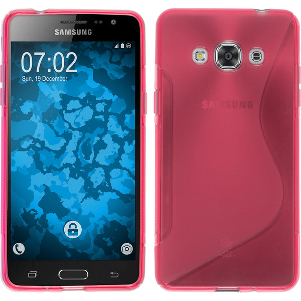 PhoneNatic Case kompatibel mit Samsung Galaxy J3 Pro - pink Silikon Hülle S-Style + 2 Schutzfolien