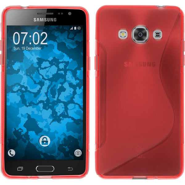 PhoneNatic Case kompatibel mit Samsung Galaxy J3 Pro - rot Silikon Hülle S-Style + 2 Schutzfolien