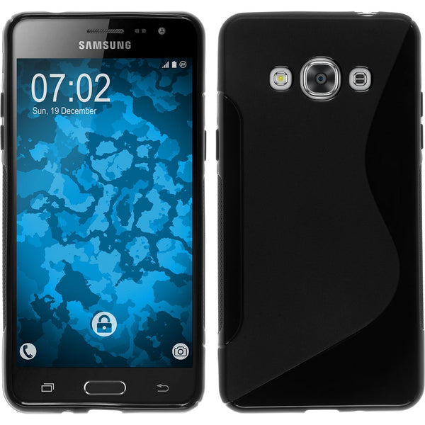 PhoneNatic Case kompatibel mit Samsung Galaxy J3 Pro - schwarz Silikon Hülle S-Style + 2 Schutzfolien