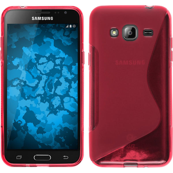 PhoneNatic Case kompatibel mit Samsung Galaxy J3 - pink Silikon Hülle S-Style + 2 Schutzfolien