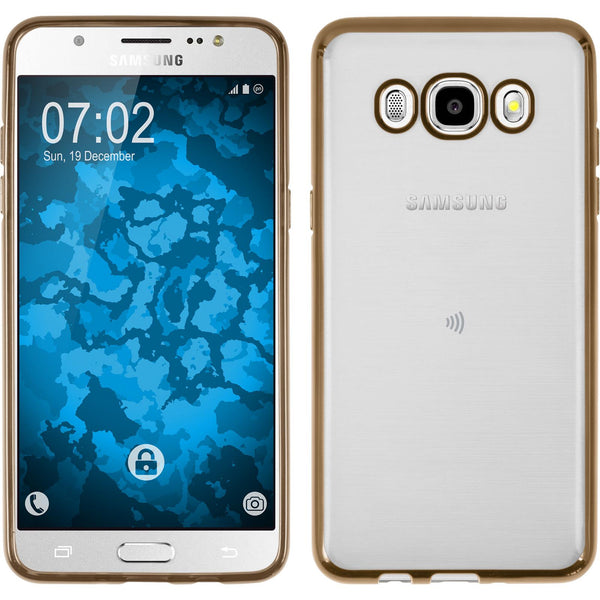 PhoneNatic Case kompatibel mit Samsung Galaxy J5 (2016) J510 - gold Silikon Hülle Slim Fit + 2 Schutzfolien