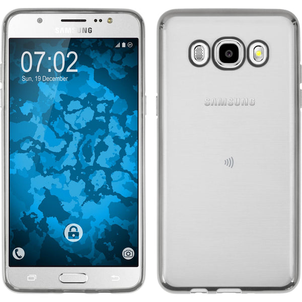 PhoneNatic Case kompatibel mit Samsung Galaxy J5 (2016) J510 - silber Silikon Hülle Slim Fit + 2 Schutzfolien