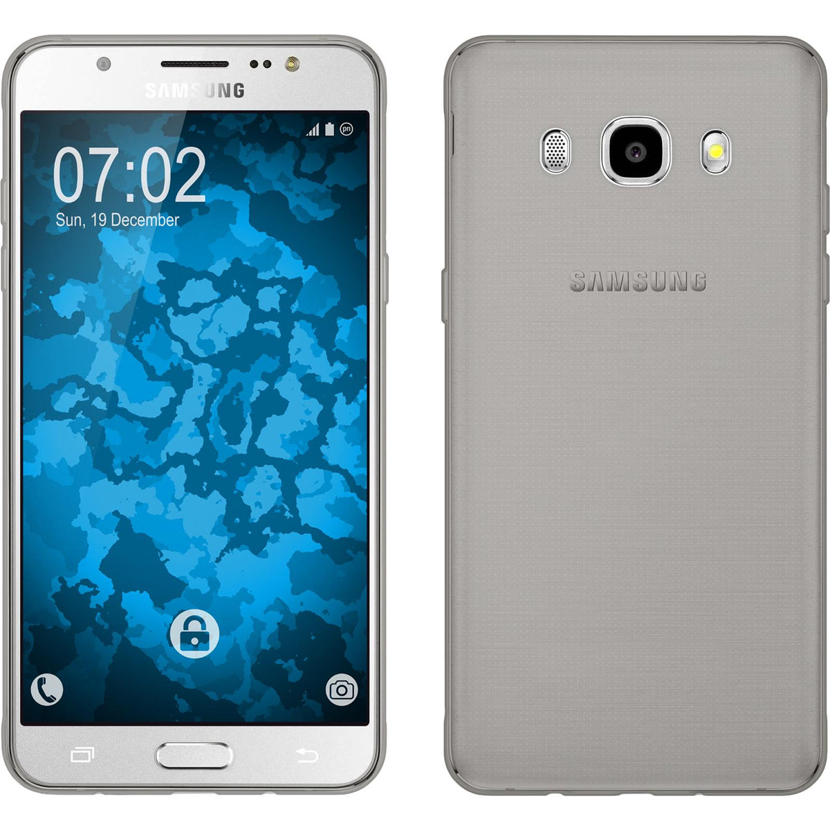 PhoneNatic Case kompatibel mit Samsung Galaxy J5 (2016) J510 - grau Silikon Hülle Slimcase + 2 Schutzfolien