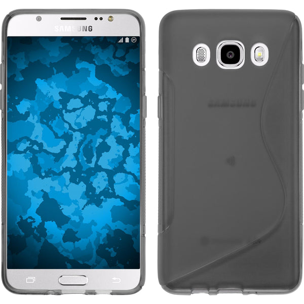 PhoneNatic Case kompatibel mit Samsung Galaxy J5 (2016) J510 - grau Silikon Hülle S-Style + 2 Schutzfolien
