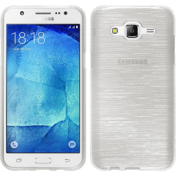 PhoneNatic Case kompatibel mit Samsung Galaxy J5 (2015 - J500) - weiß Silikon Hülle brushed + 2 Schutzfolien