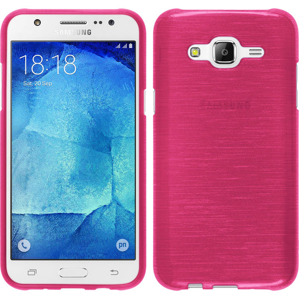 PhoneNatic Case kompatibel mit Samsung Galaxy J7 (2015 / J700) - pink Silikon Hülle brushed + 2 Schutzfolien