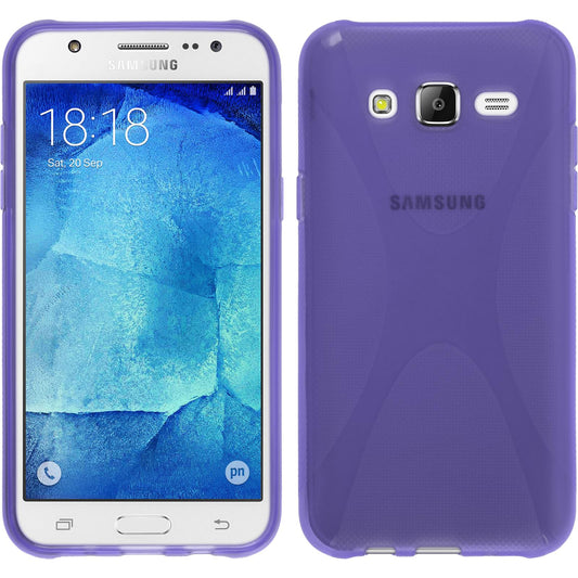 PhoneNatic Case kompatibel mit Samsung Galaxy J7 (2015 / J700) - lila Silikon Hülle X-Style + 2 Schutzfolien