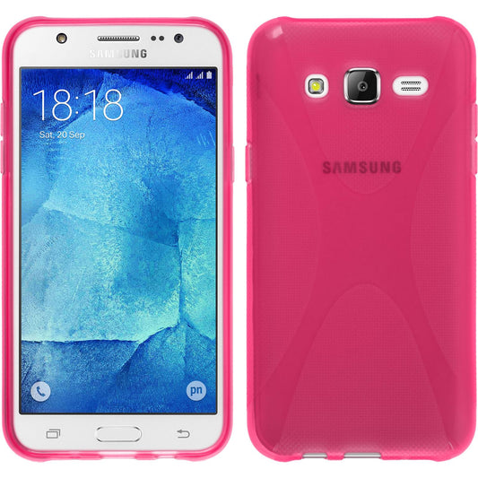 PhoneNatic Case kompatibel mit Samsung Galaxy J7 (2015 / J700) - pink Silikon Hülle X-Style + 2 Schutzfolien